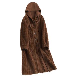 皮毛一体连帽假两件长款毛毛大衣仿水貂绒冬季长袖女皮草外套H053