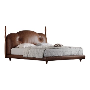 【Justin】云朵床中古风床主卧复古风双人床头层牛皮真皮床储物床