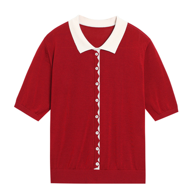 恒源祥翻领冰丝针织洋气薄款上衣