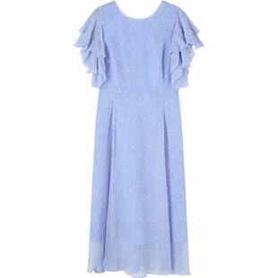 【皇家赛马会】LK BENNETT蓝色连衣裙女2025年春新款法式荷叶袖