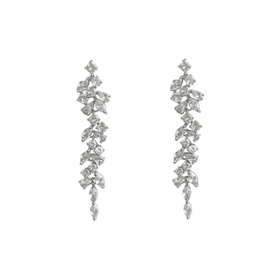 FRIDAY JEWELRY定制款银色锆石流苏长款气质百搭复古耳饰银针耳环