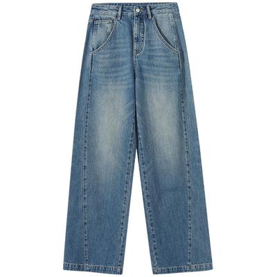 美特斯邦威复古纯棉直筒牛仔裤