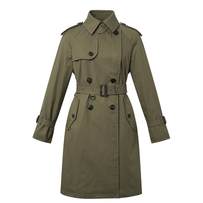 Hazzys宽松双排扣中长款风衣