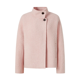 MOISSAC摩萨克冬款高领斜襟双口袋落肩版型短款毛呢大衣女