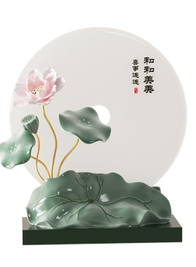 新中式荷花摆件家居软装饰客厅玄关茶室高级感工艺品新家乔迁礼物