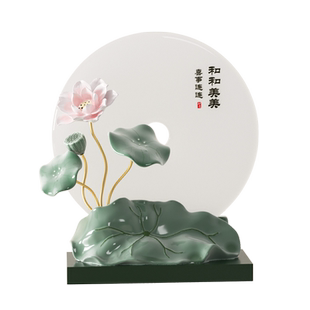 新中式荷花摆件家居软装饰客厅玄关茶室高级感工艺品新家乔迁礼物