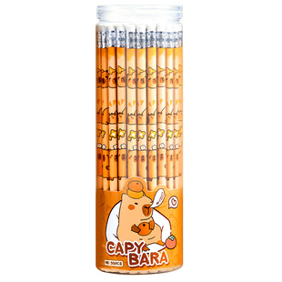 HB铅笔小学生专用写字练字笔可爱卡皮巴拉原木铅笔带橡皮擦头儿童素描绘画圆杆铅笔便宜批发桶装铅笔奖励学生