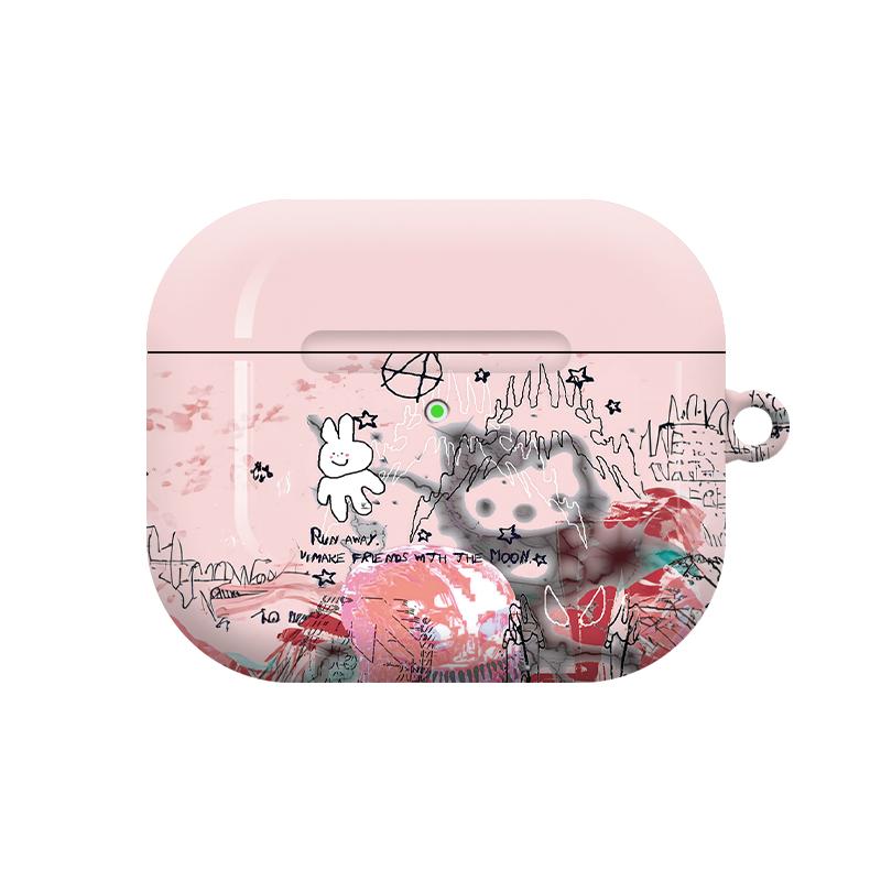复古Kitty猫可爱风色小众艺术插画潮适用于AirPods3代耳机壳AirPodsPro第二代/一代保护套光面硬壳Air