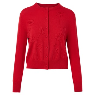 【MONEY HONG】朗姿浮雕绣圆领针织开衫立体钩花2026年春季新款