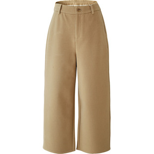 娅丽达女裤八分毛呢阔腿裤女羊毛裤子2025冬季新款黑色九分直筒裤