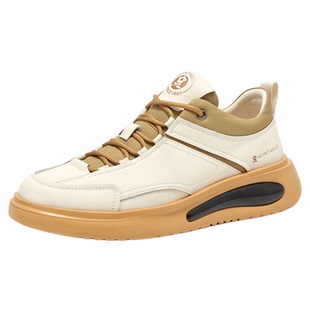 梦特娇男鞋春季2026新款气垫运动板鞋休闲鞋男软面真皮厚底小白鞋