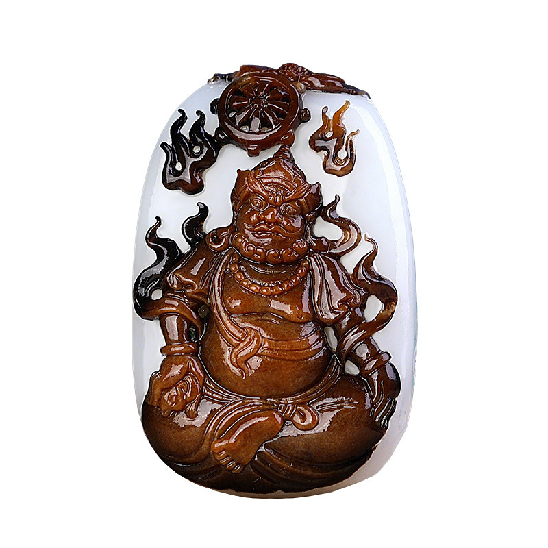 和田玉羊脂白俏色巧雕黄财神吊坠