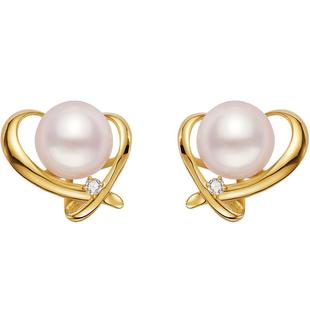 CIRCLE珠宝追逐之心系列天然akoya海水珍珠耳钉18K金心形耳环