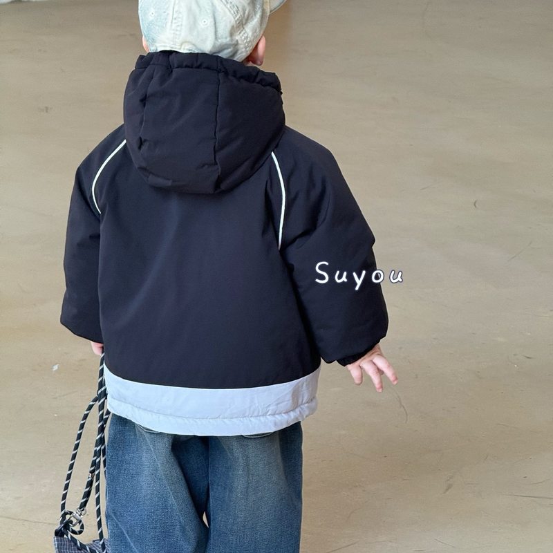 苏右 2025冬季新款韩版男童小童90白鸭绒三合一冲锋衣拼色羽绒服