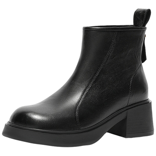 森达羊皮时装靴2025冬季高级穿搭厚底粗跟流行气质女皮靴ZTI06DZ5