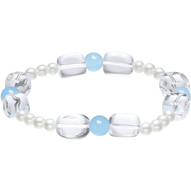 六桂福珠宝福运白水晶手链女轻奢精致淡水珍珠手串生日礼物