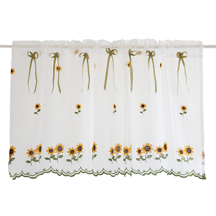 鸢尾乡旅向日葵半帘美式门帘绣花穿杆帘柜帘防尘帘咖啡帘半遮光