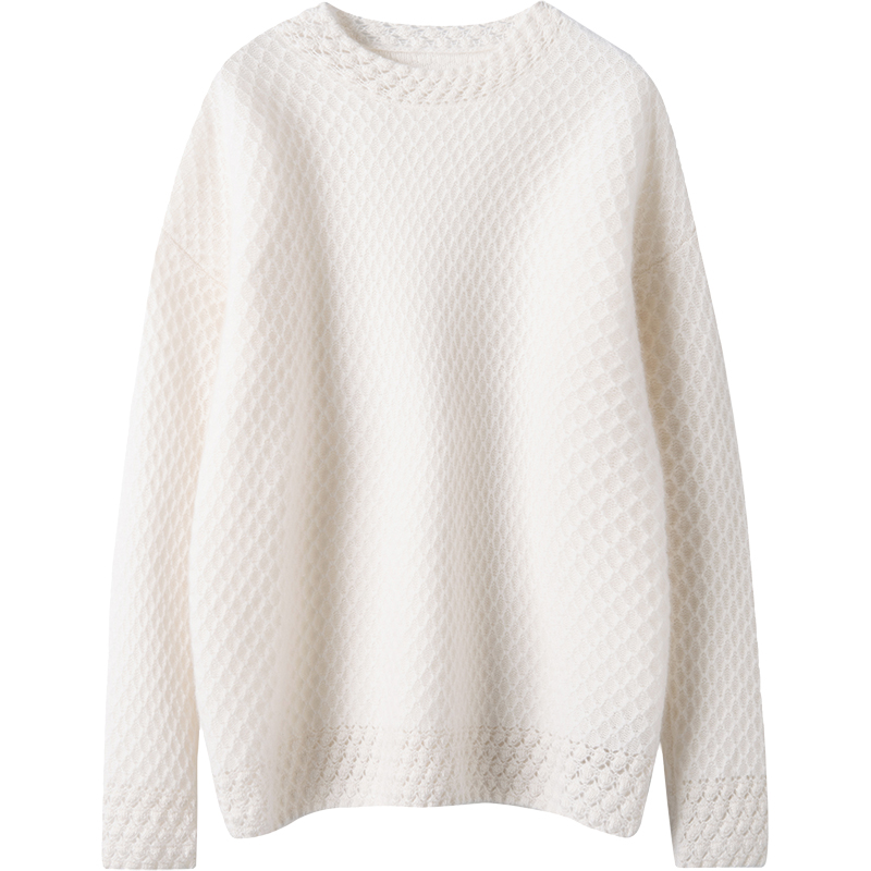 这设计真好看~100%纯山羊绒衫圆领女加厚秋冬显瘦保暖慵懒感毛衣