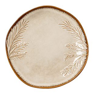 YE HOME 复古风陶瓷盘子异形盘家用菜盘沙拉盘浮雕枝叶设计西餐盘