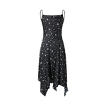 商场同款 摩萨克2025夏新款荡领不规则钻石印花吊带长款连衣裙女