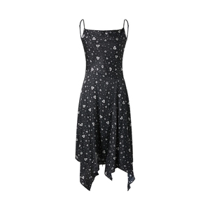 商场同款 摩萨克2025夏新款荡领不规则钻石印花吊带长款连衣裙女