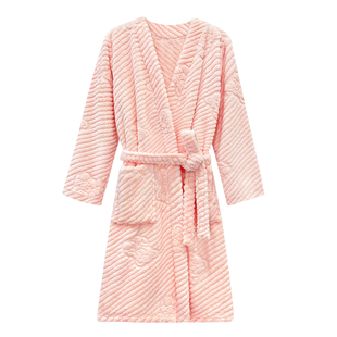 男女款法兰绒睡袍女秋冬季加绒加厚法兰绒晨袍珊瑚绒吸水速干浴袍