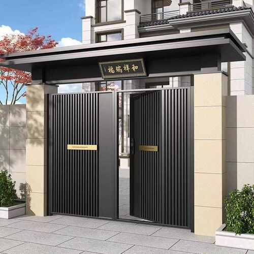 铝艺大门不锈钢别墅庭院门户外围墙农村自建房铁大门电动单双开门
