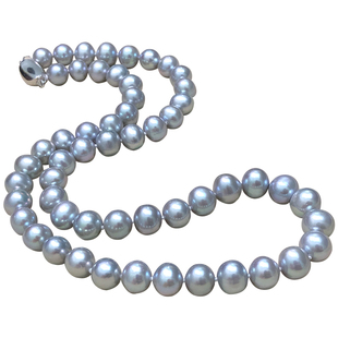 气质银灰色 淡水灰蓝色珍珠项链颈链 强光媲美海水akoya 真多麻色