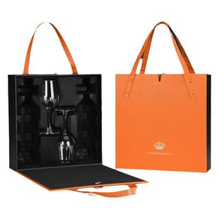 高档红酒包装礼盒双支装皮盒新款葡萄酒盒子带杯礼品箱定制酒杯盒