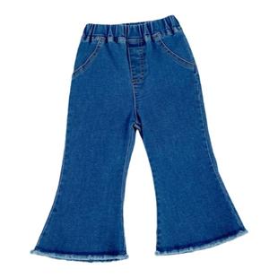 ins韩版女童宝宝喇叭裤婴幼儿裤子纯色弹力牛仔木耳边阔腿裤长裤