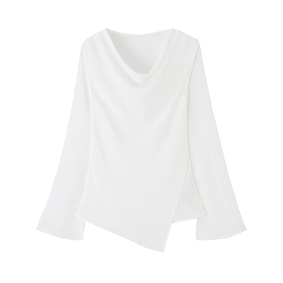 荡领长袖衬衫轻盈雪纺丝滑上衣