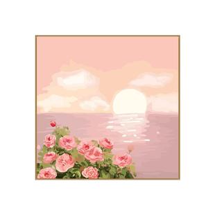 风景日出夕阳填充礼物涂鸦数字油画diy手绘丙烯油彩画手工装饰画