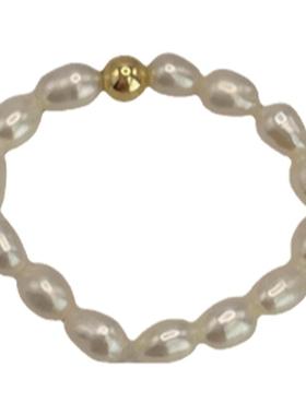 天然淡水珍珠戒指罕见强光小米珠小众设计高级感叠戴戒指指环素圈