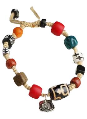 藏式设计手工编织多宝手绳宝瓶天珠琉璃牛骨檀木饰品男女复古手链