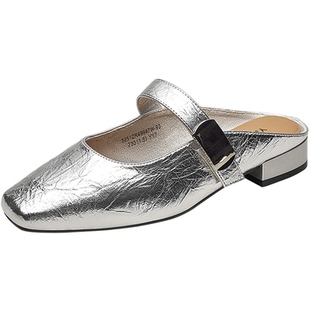 意尔康女鞋夏季包头凉鞋方头单鞋懒人气质仙女风配裙子玛丽珍半拖