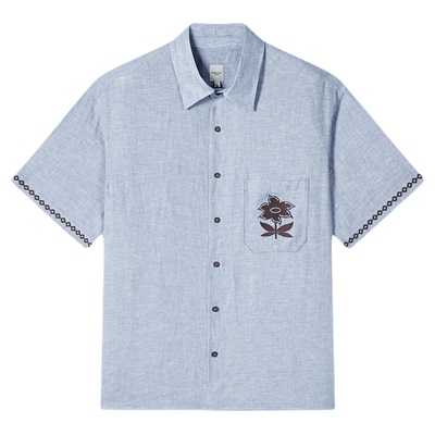 UNICA HOMME/黄子弘凡同款 男士设计感刺绣亚麻短袖衬衫