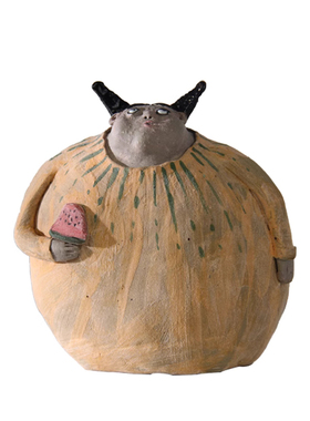 原创手工陶艺陶瓷人物儿童房摆件