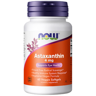 NOW Foods诺奥虾青素胶囊4mg口服astaxanthin雨生红藻球提取精华