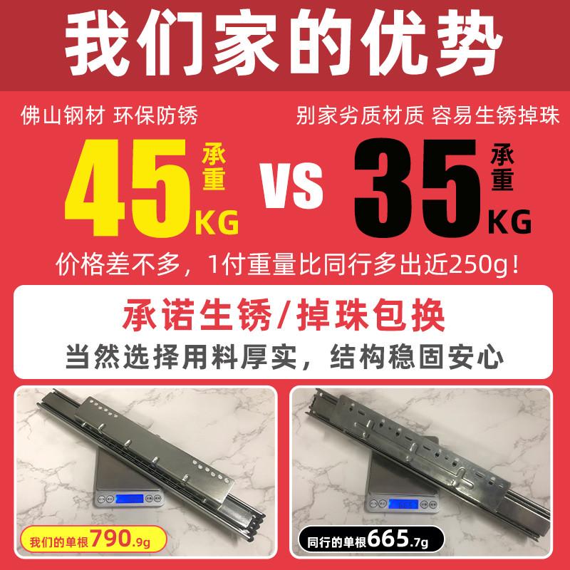 不锈钢拉篮轨道橱房柜碗篮碟架滑道侧装三节导轨阻尼缓冲抽屉滑轨