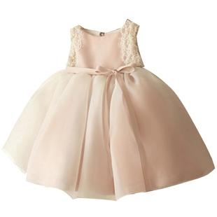 儿童小礼服粉色蓬蓬纱公主裙女童生日宴无袖晚礼服花童婚纱演出服