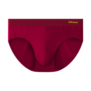 猫人三角内裤男士纯棉酒红中腰性感大红色本命年男士底裤大码短裤