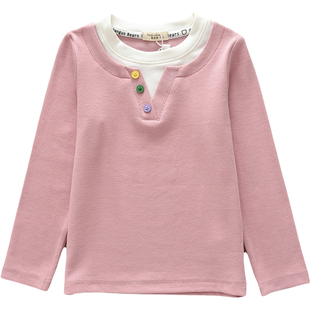 洋气童装2026春季薄款女童打底衫T恤衫宝宝中大童假两件长袖上衣