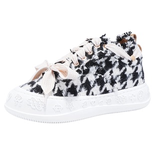 iiJin艾今官方超轻7cm厚底内增高千鸟格织物低帮休闲鞋女136AWEJ