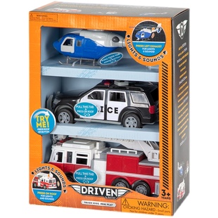 北美Driven儿童工程车挖掘机玩具汽车套装警车消防车小号仿真男孩
