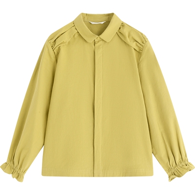 播broadcute童装春男女童设计感娃娃领单排扣全棉衬衫KGQ3C419