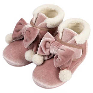 little winkaa女童靴子冬款儿童短靴小童棉鞋宝宝水晶公主靴加绒