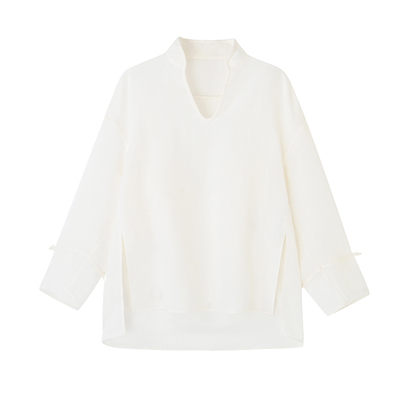 亚麻混纺禅意极简立领衬衣