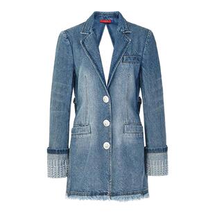 lefame拉飞姆蝴蝶结装饰中长款牛仔上衣外套女装