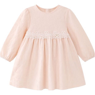 【商场同款】英氏儿童粉色连衣裙长袖春秋春季女童碎花圆领公主裙