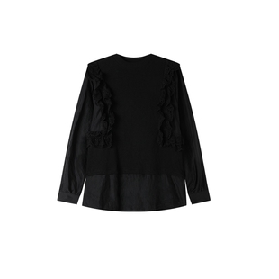 白鹿语时尚假两件上衣春季款华夫格肌理拼接莱赛尔长袖衬衫女